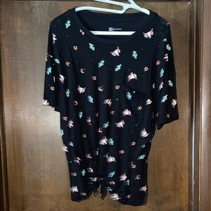 No Boundaries Black Top with Colorful Print